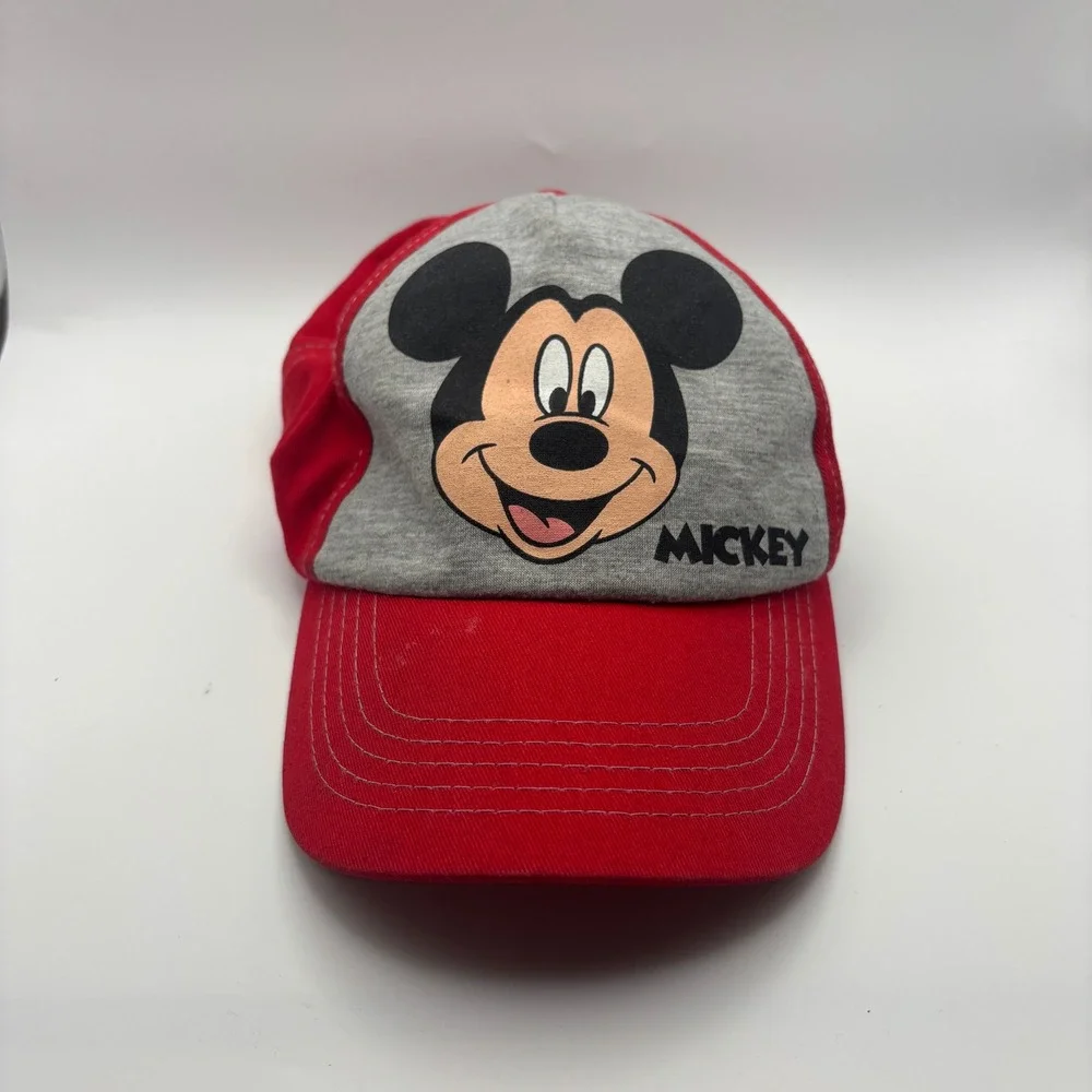 Disney Mickey Mouse Youth Baseball Hat Red Gray Adjustable Cap